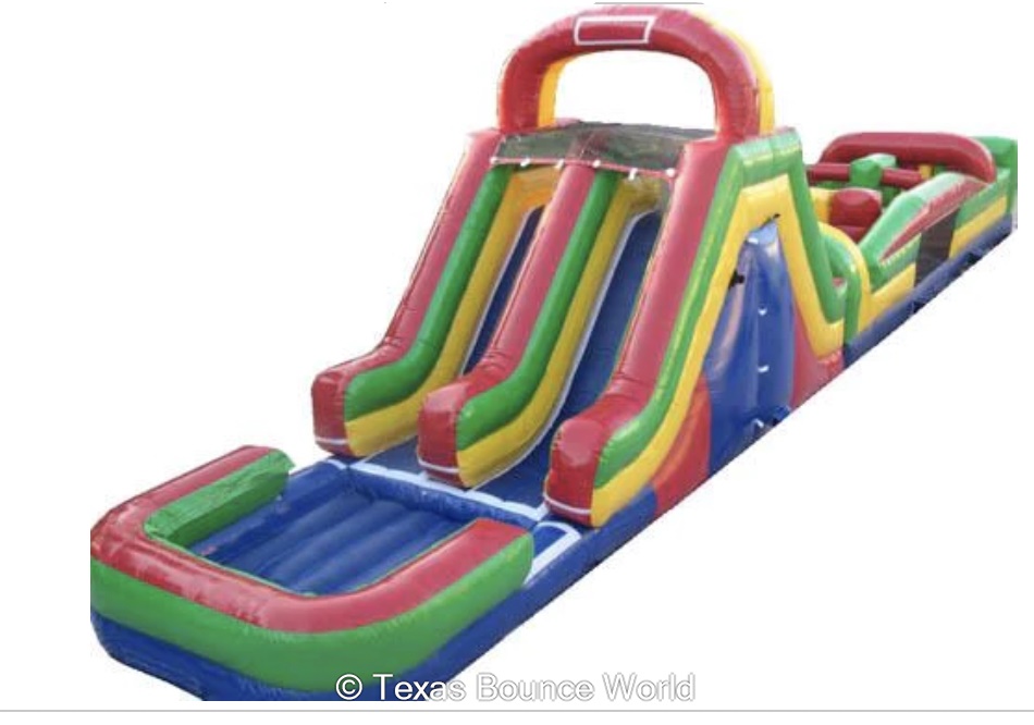 65' Double Lane Inflatable Rock Wall Obstacle Course